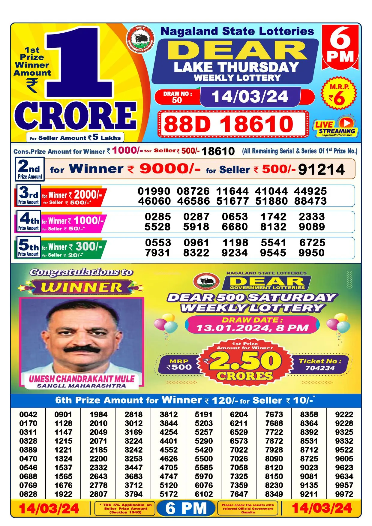 nagaland lottery result today 6 pm