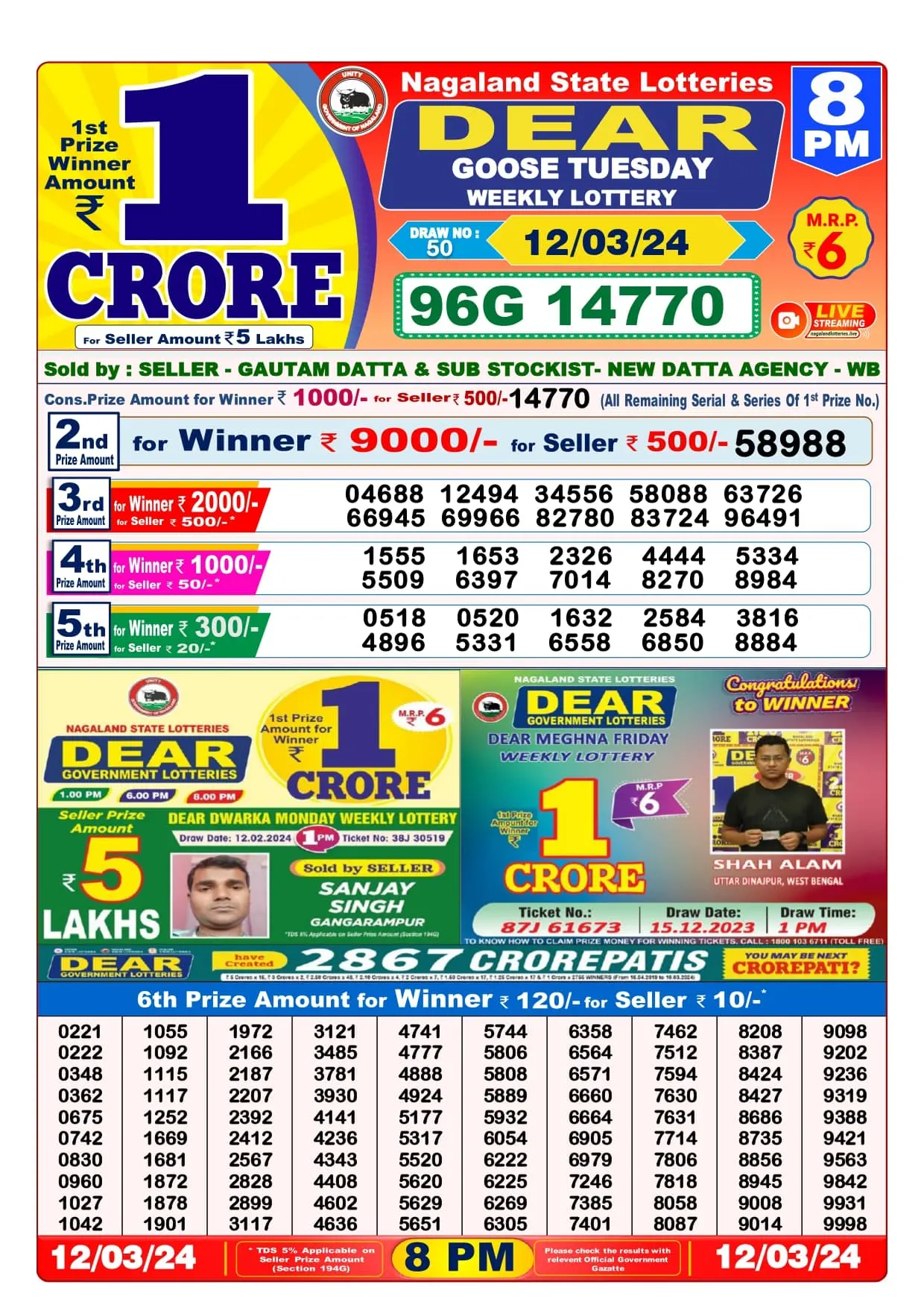 today lottery result 8 PM 12/03/2024