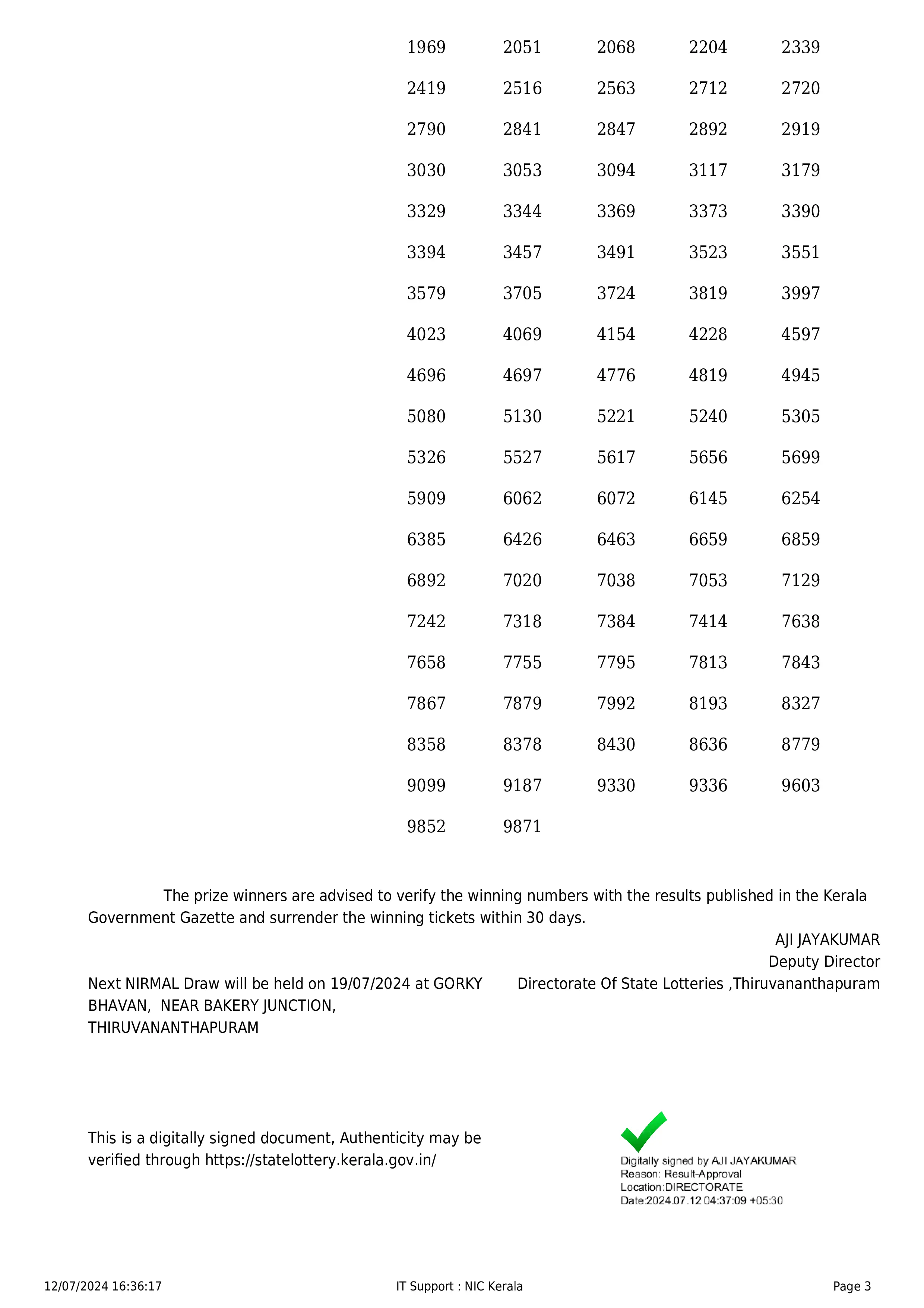 NIRMAL LOTTERY RESULT TODAY