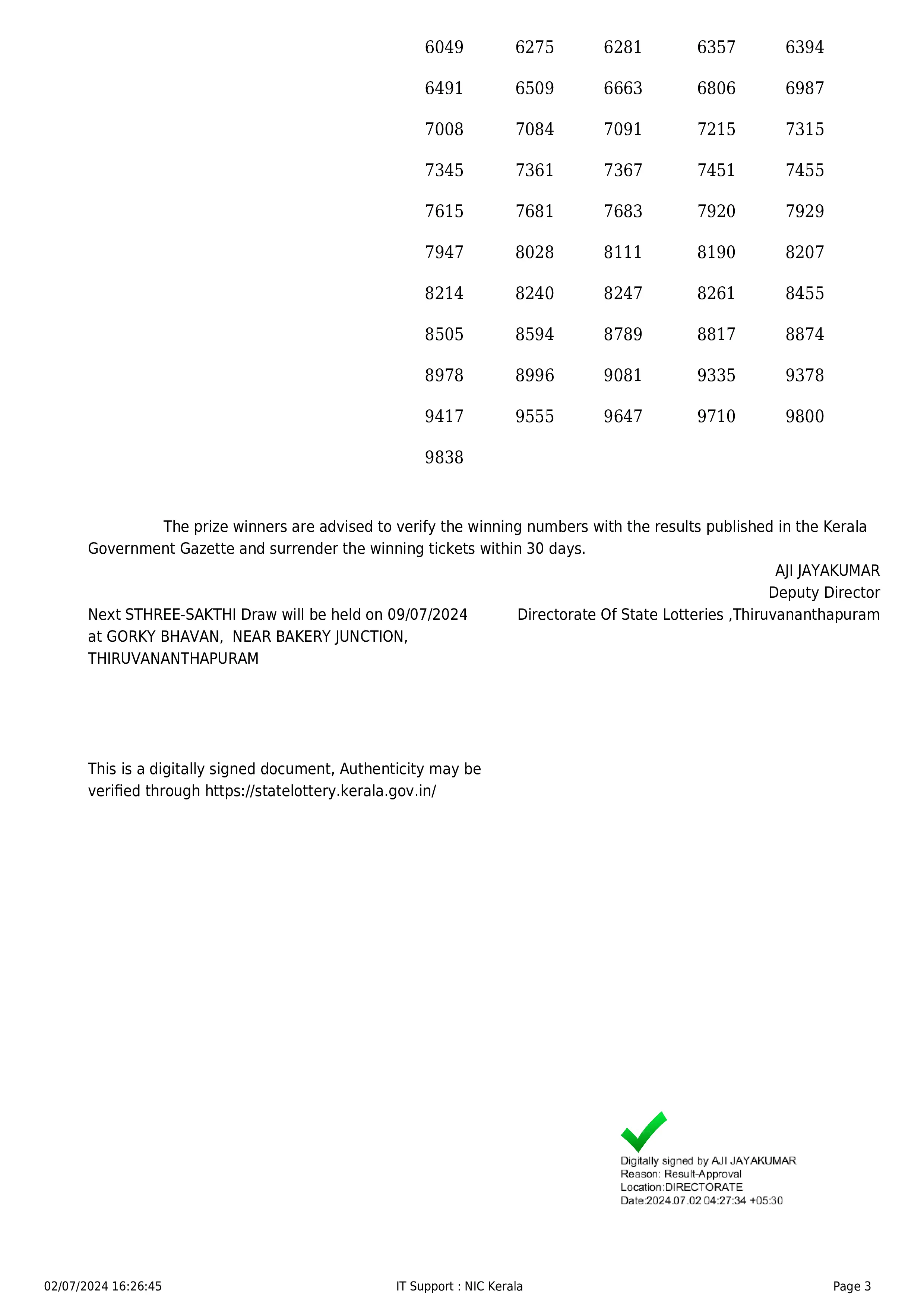 KERALA STATE LOTTERY RESULT