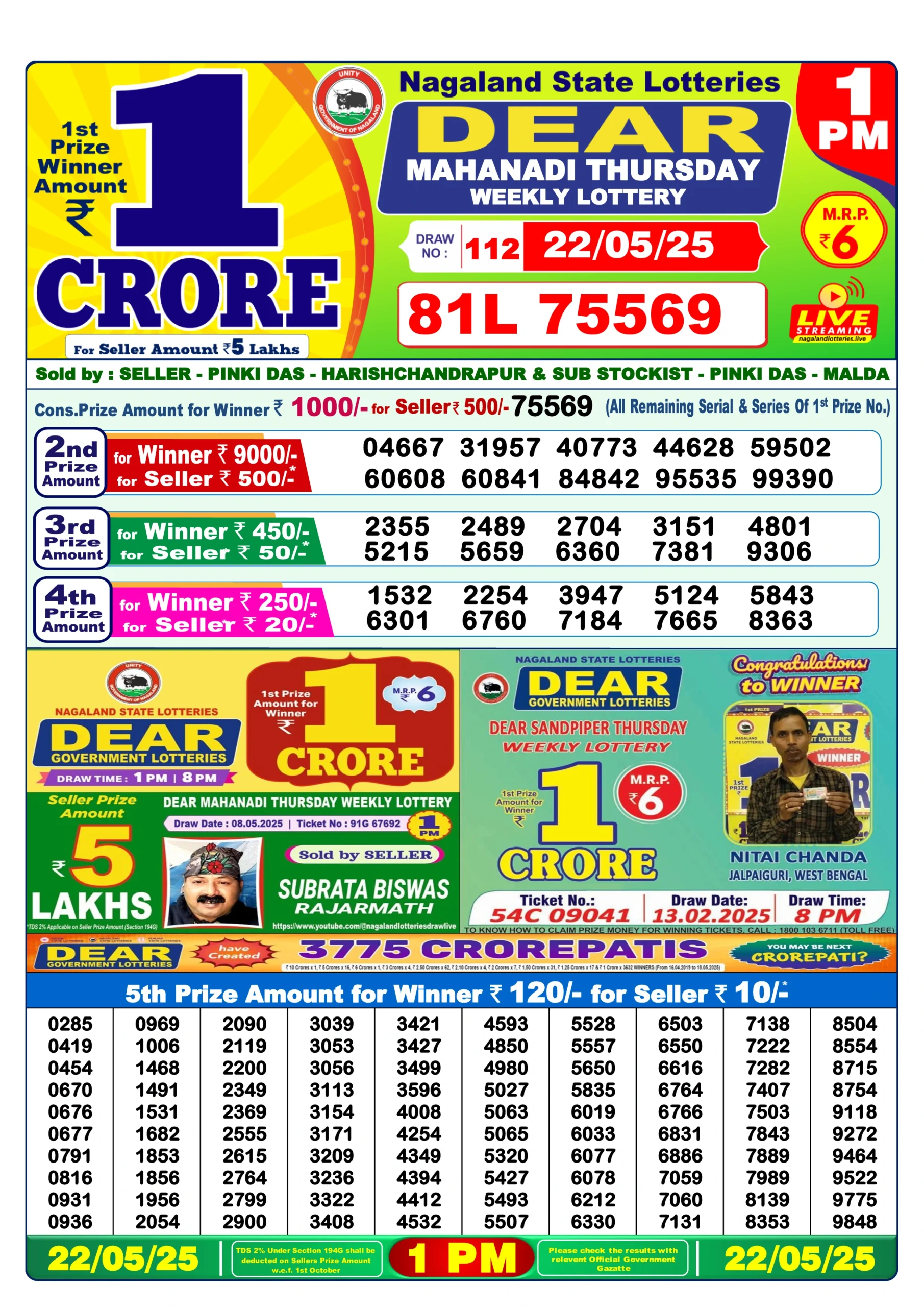 MD220525 dear lottery 1pm