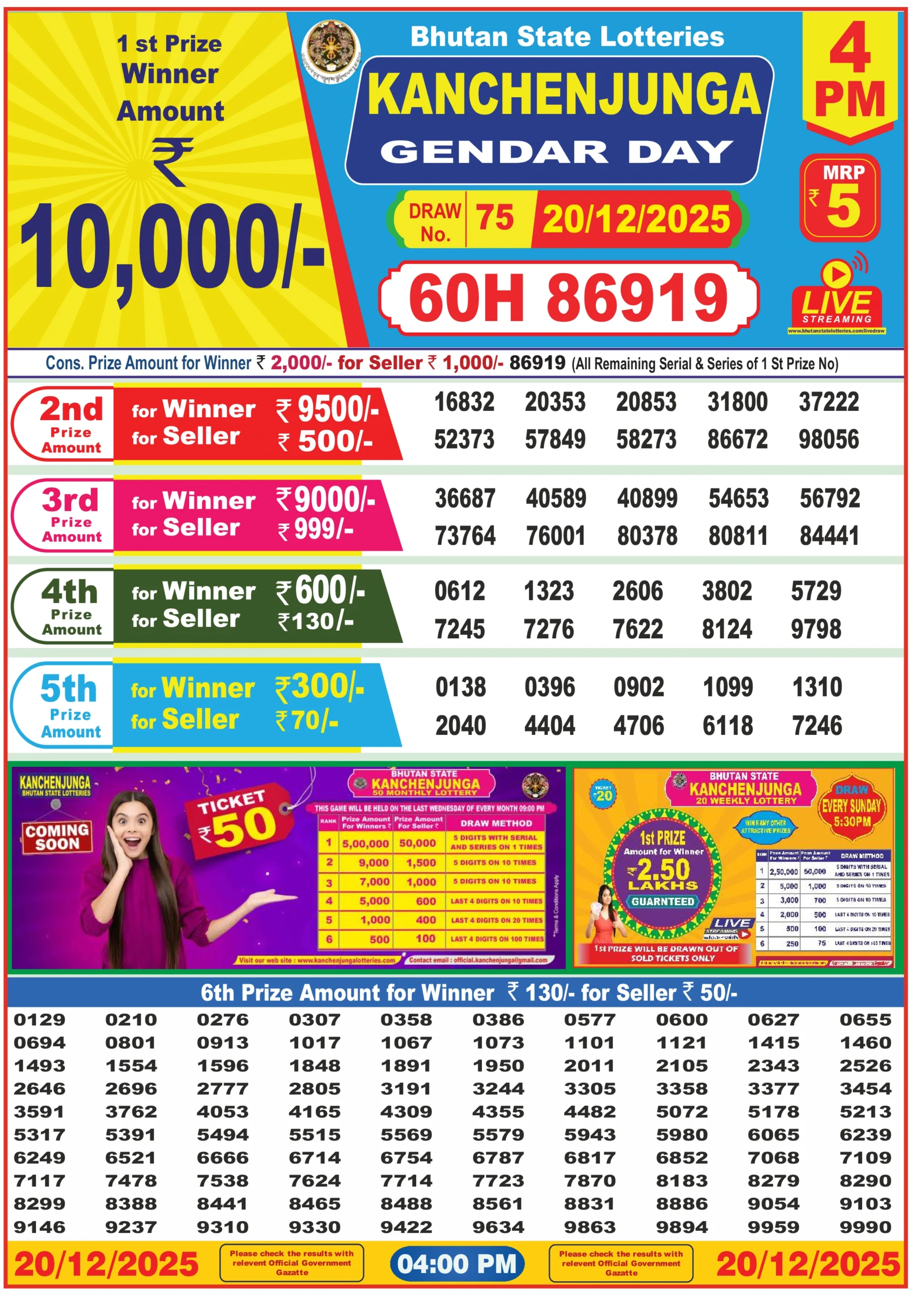 bhuatan lottery result 4pm 20/12/2025
