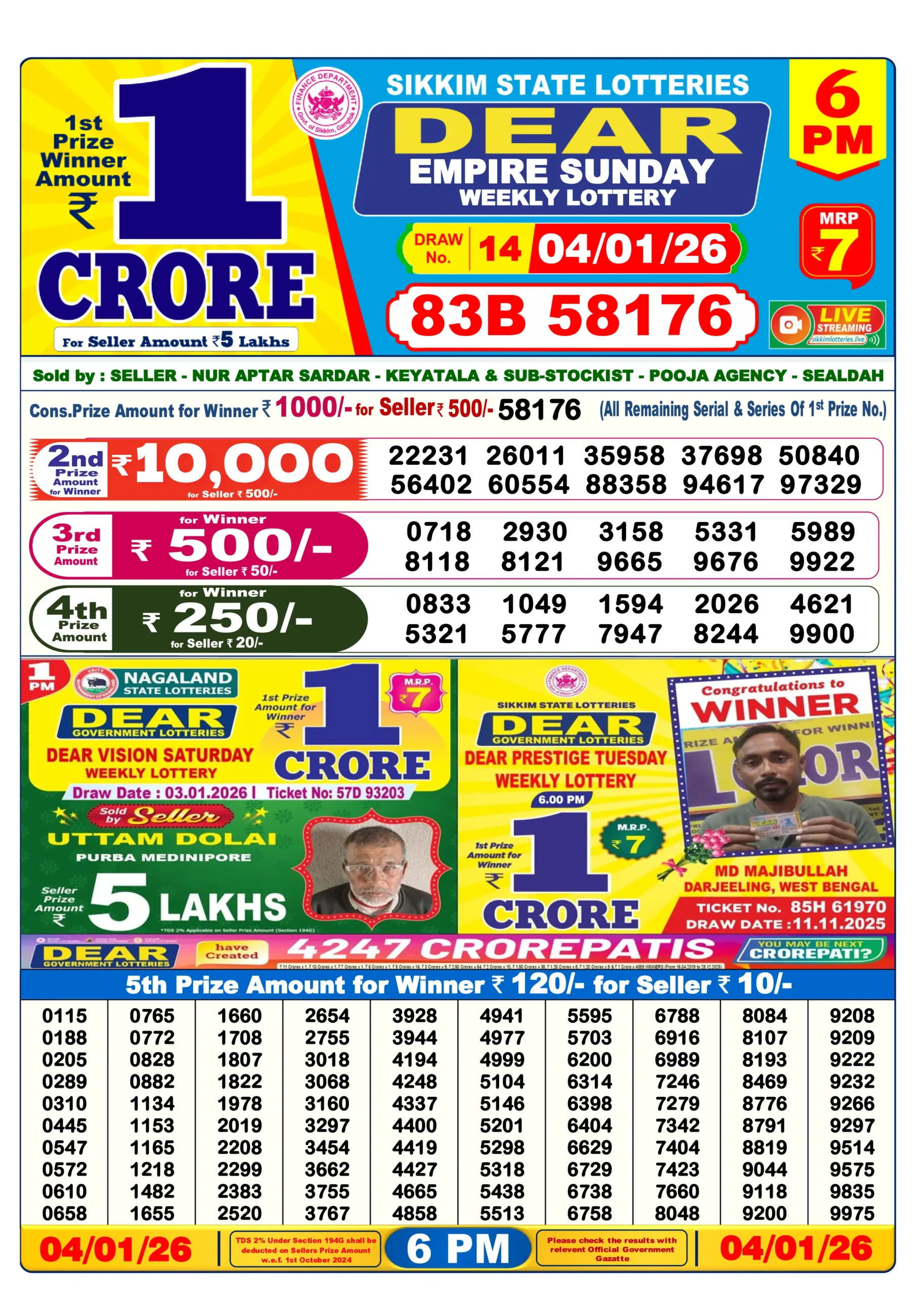 dear lottery result today 6 pm 04/01/2026