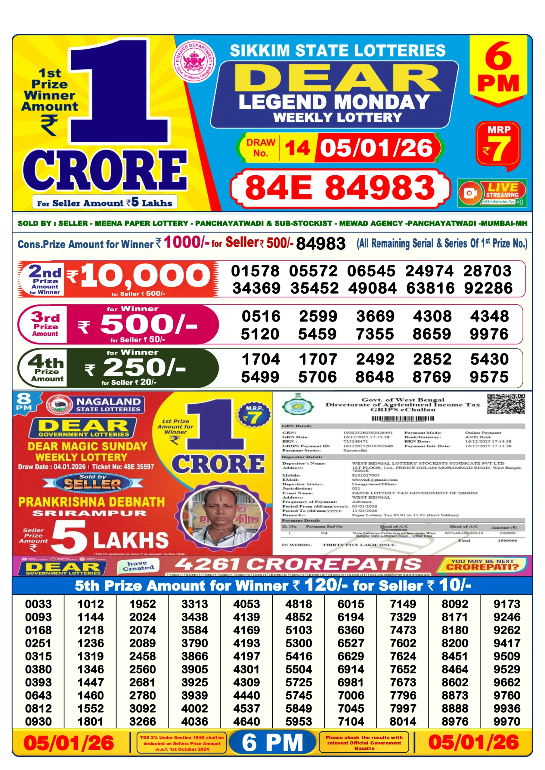 lottery result dear lottery result today 6 pm 05/01/2026