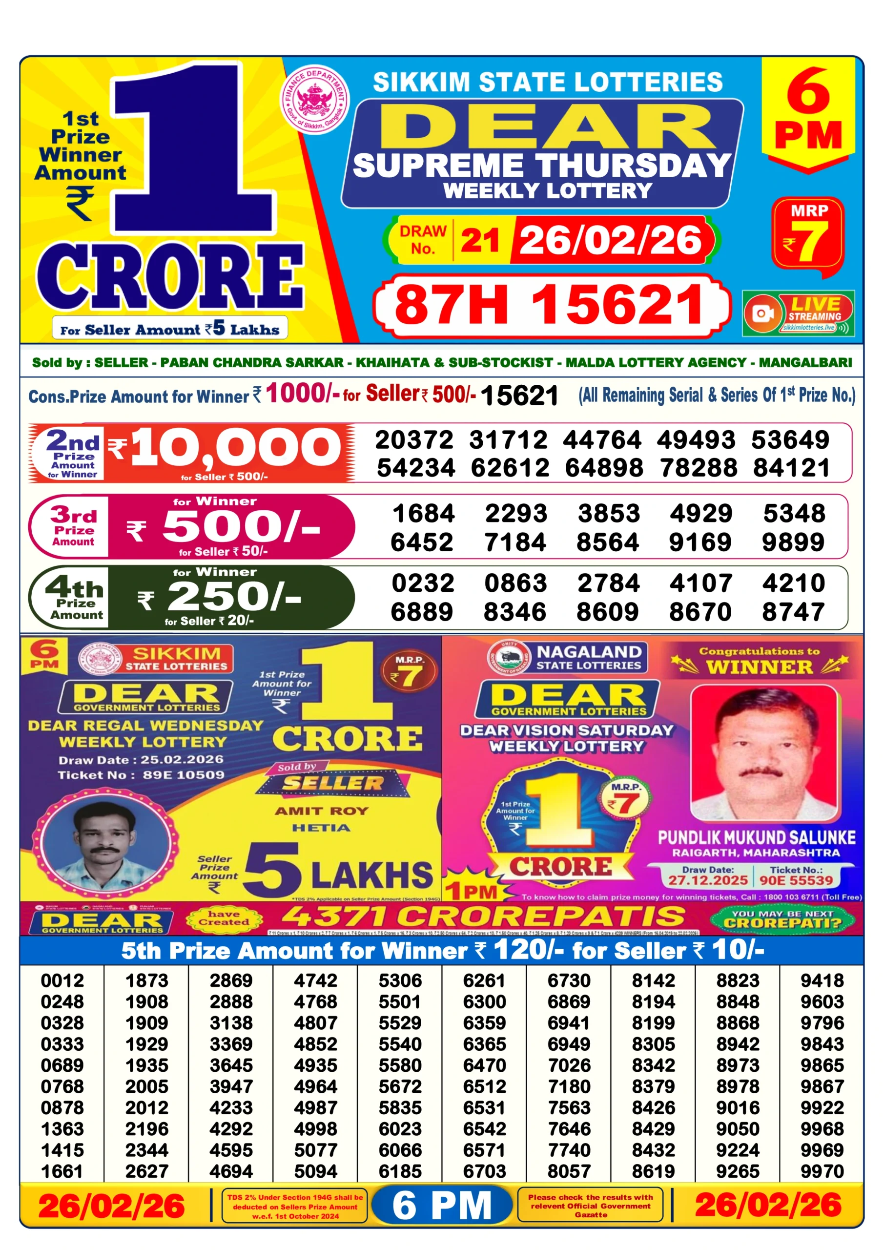 DN260226 LOTTERY SAMBAD 6 PM