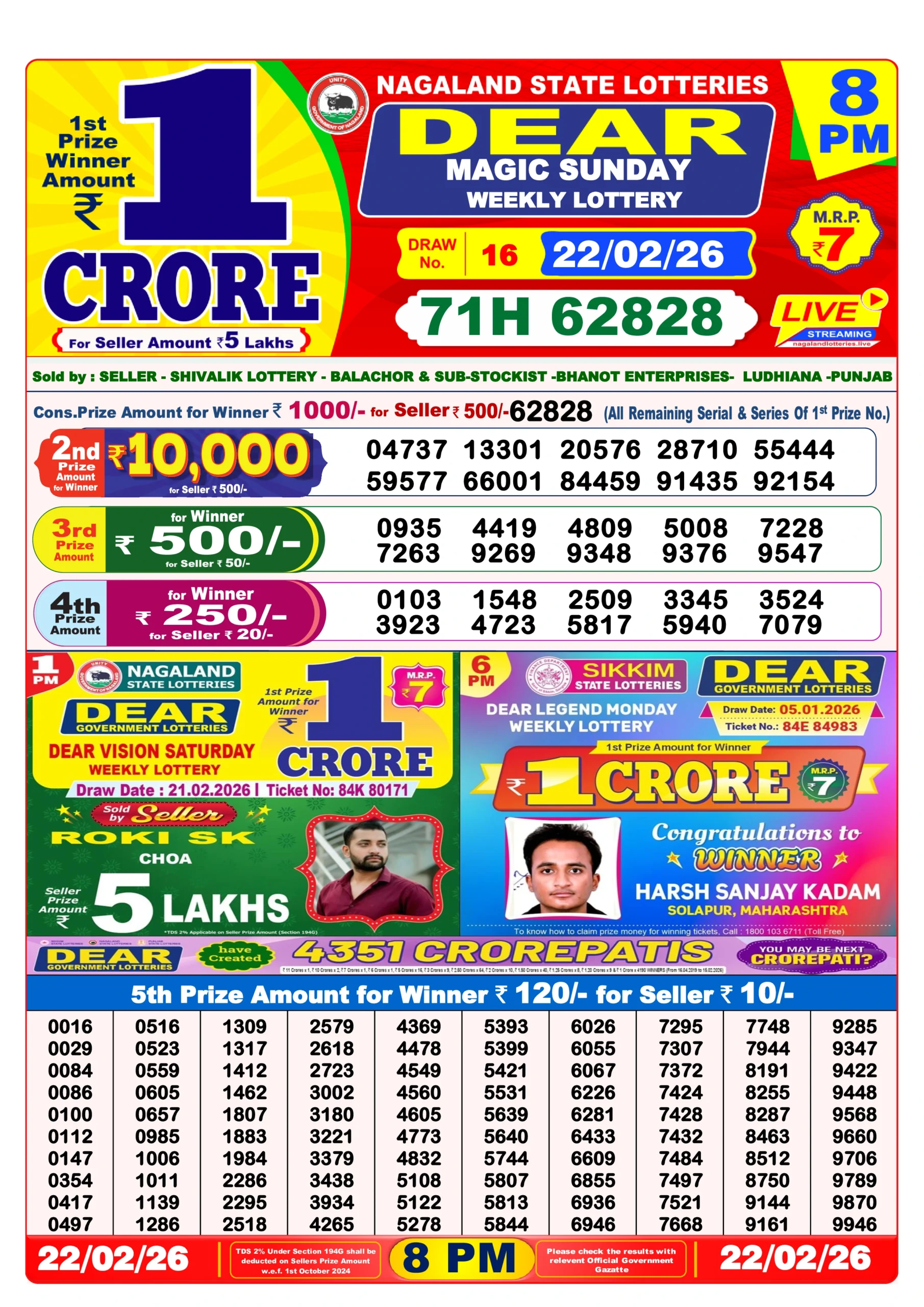 EN220226 (1) DEAR Lottery Result Today 1 PM, 6 PM, 8 PM (23 February 2026)