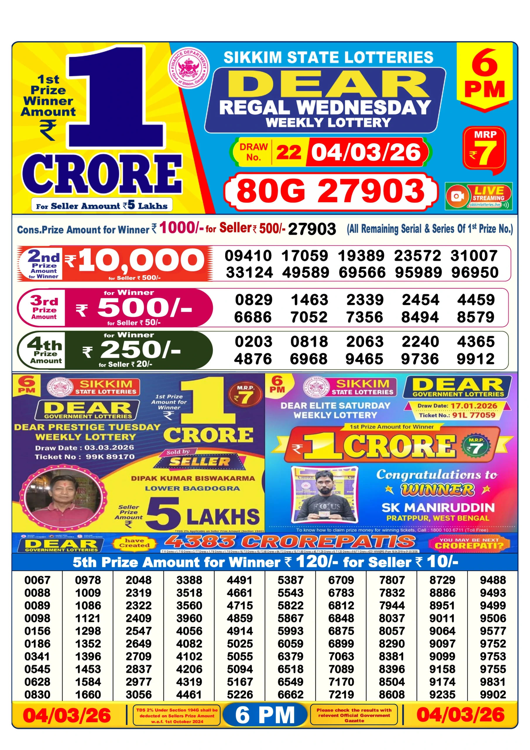 dear lottery result 6 pm 04/03/2026