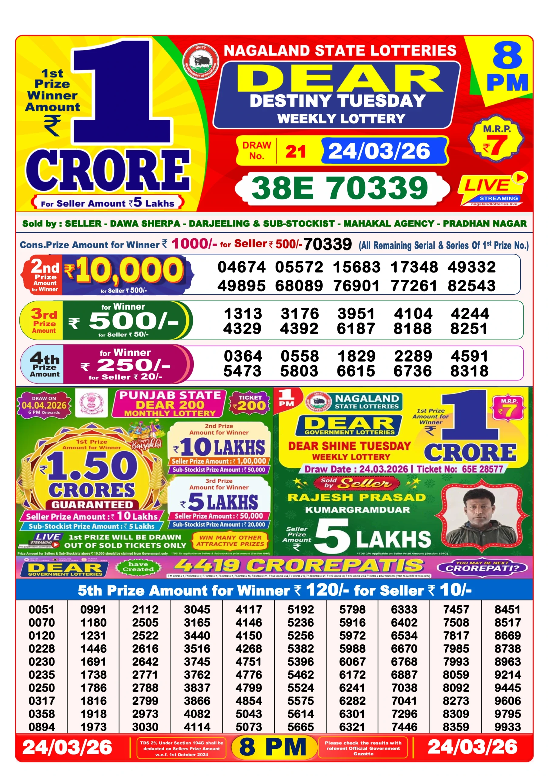 dear lottery result 8 pm 24/03/2026