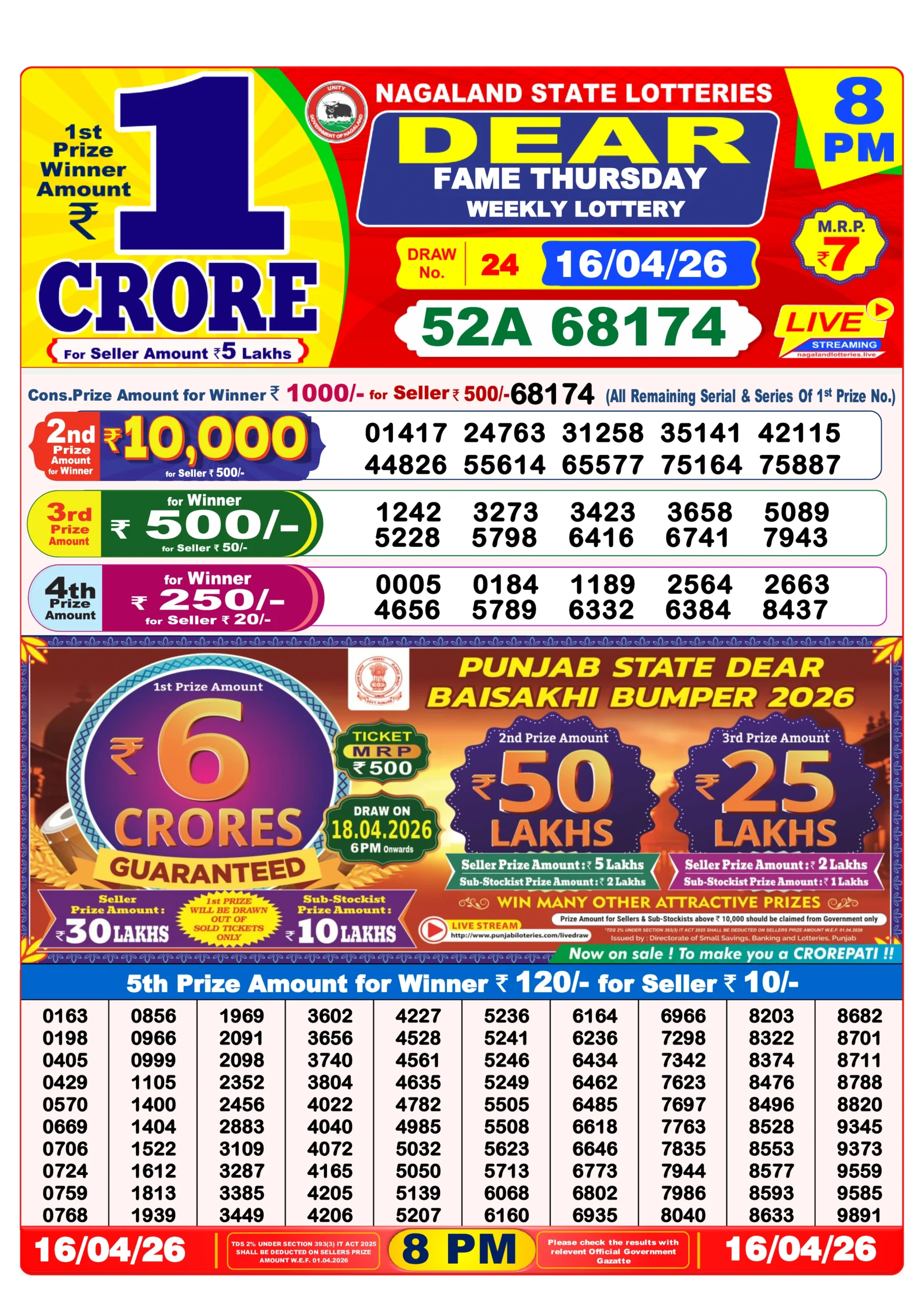 Dear lottery result 8 pm today 16/04/2026