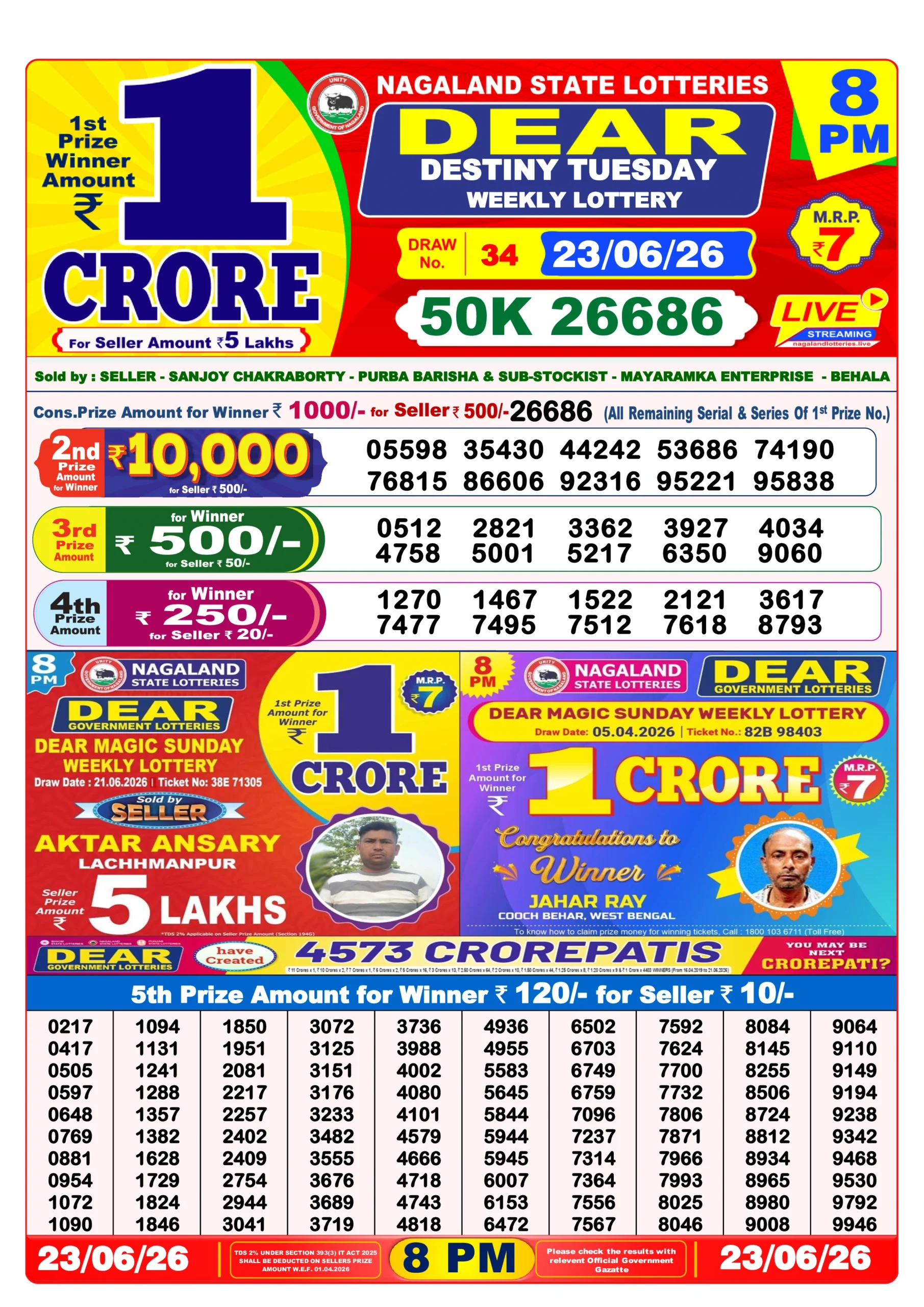 DEAR LOTTERY SAMBAD 8 PM