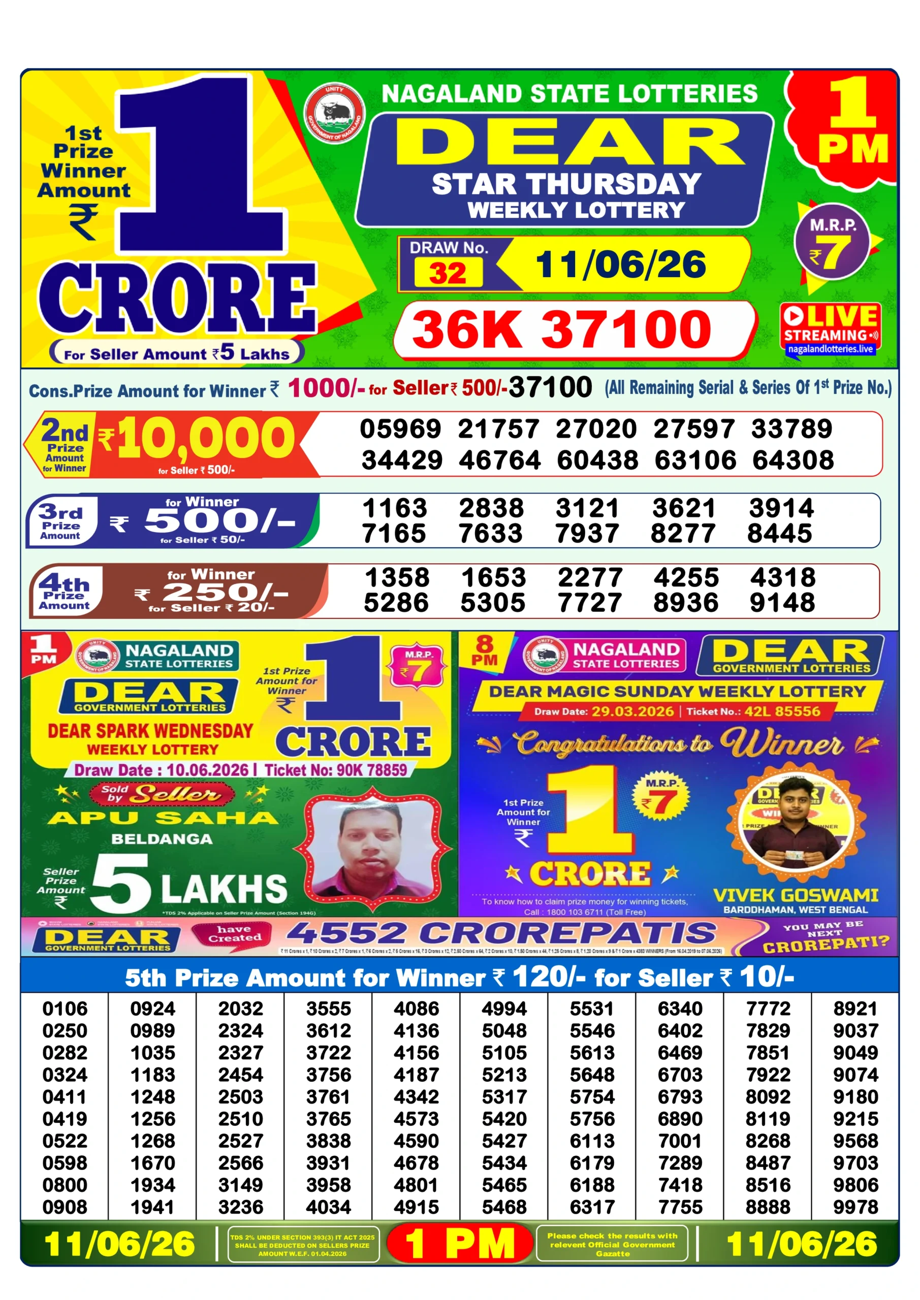 dear lottery 1 pm DEAR Lottery Result 1 pm 11/06/2026
