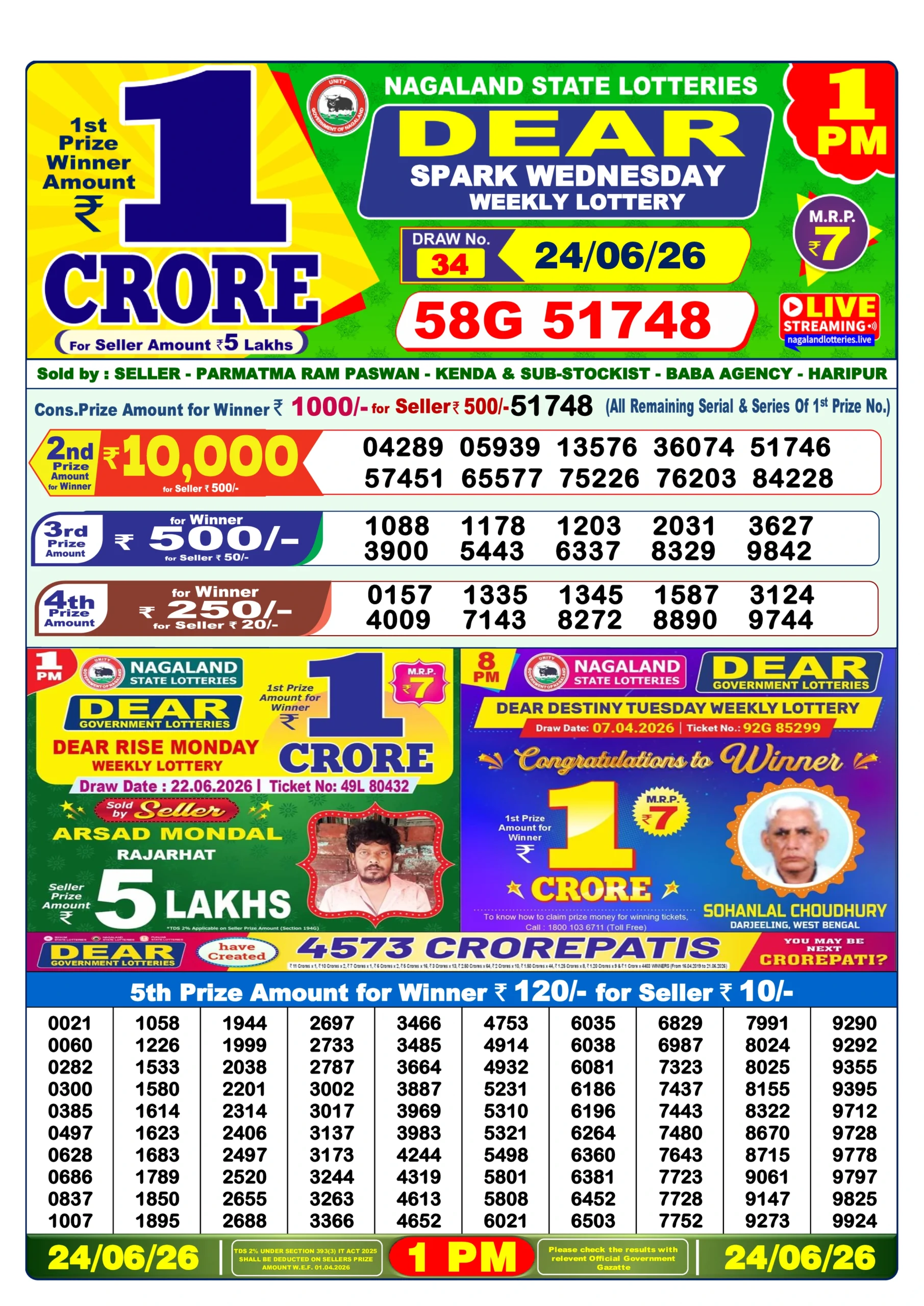 DEAR LOTTERY 1 PM