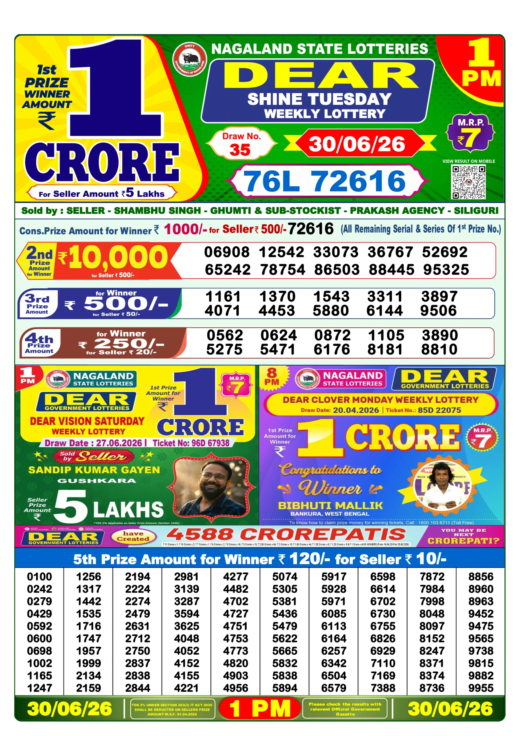 dear lottery result 1 pm 30/06/2026