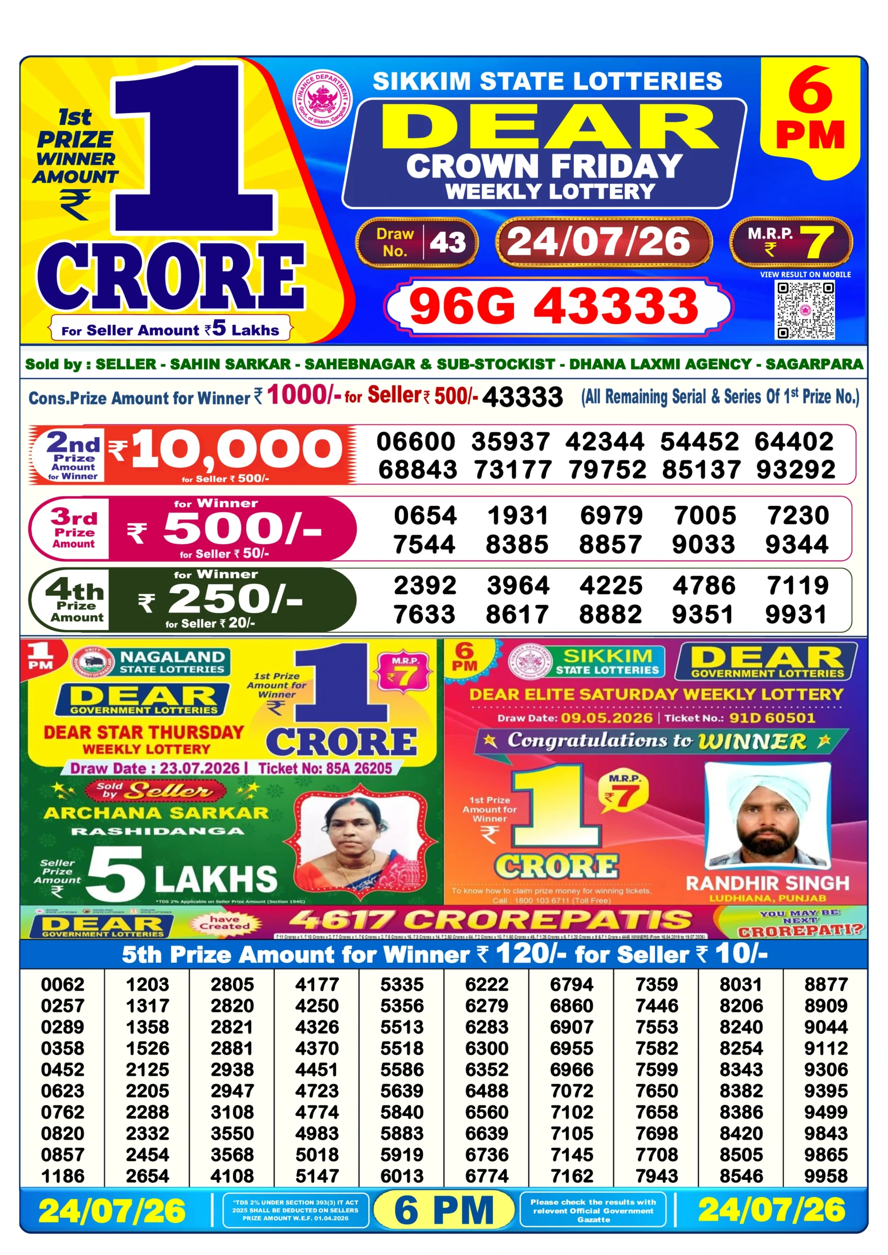 dear lottery today 6 pm 24/07/2026