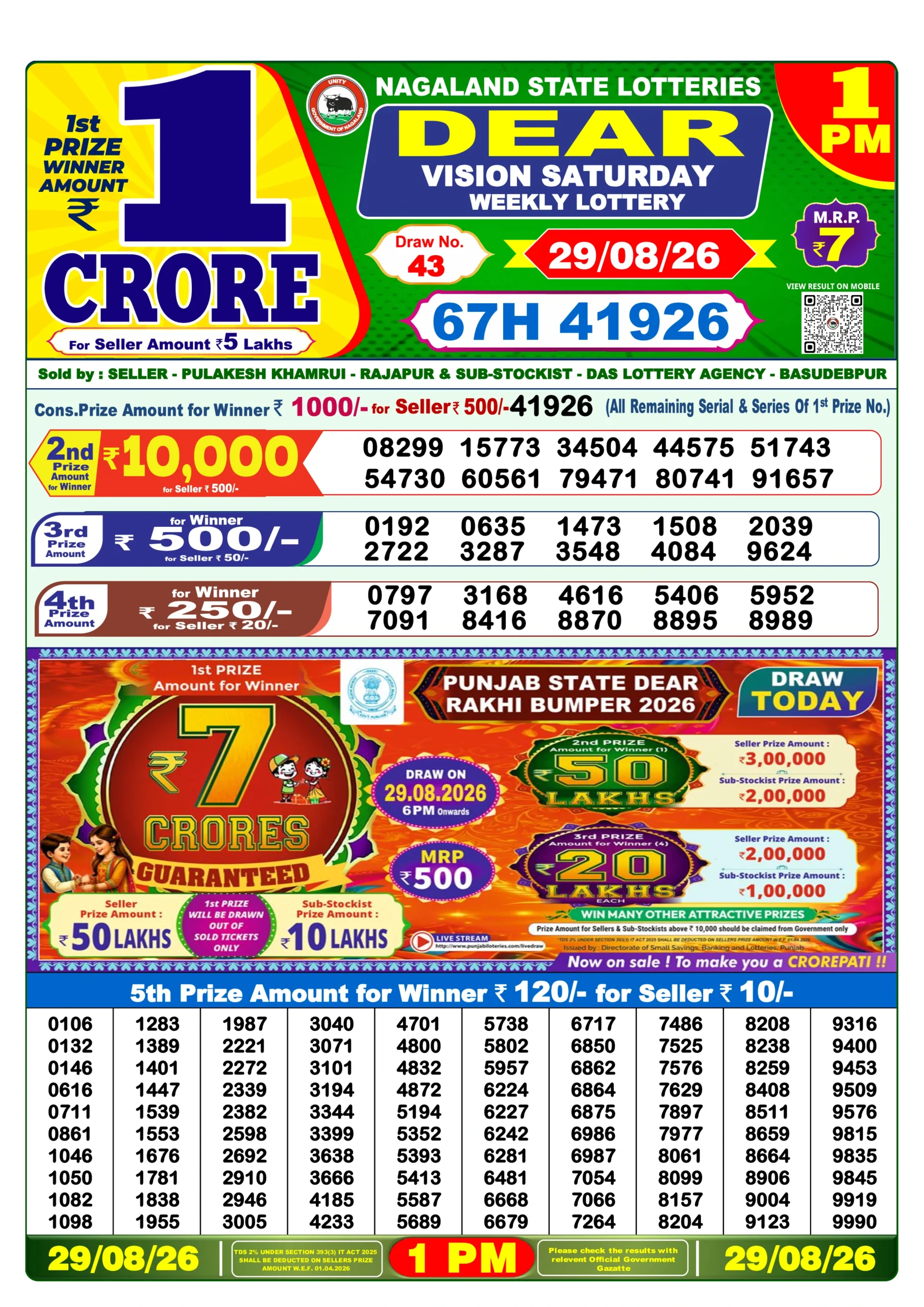 MN290826 DEAR Lottery Result Today 1 PM (29 August 2026)